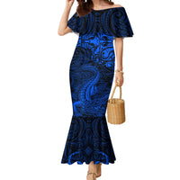 New Zealand Crocodile Tattoo and Fern Mermaid Dress Maori Pattern Blue Color LT03 Women Blue - Polynesian Pride