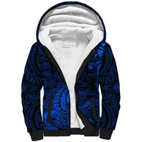 New Zealand Crocodile Tattoo and Fern Sherpa Hoodie Maori Pattern Blue Color LT03 Unisex Blue - Polynesian Pride