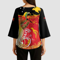 Papua New Guinea Independence Day Kimono Sleeve Blouse Happy Anniversary 50th Bird-of-paradise Melanesian Tattoos - Polynesian Pride