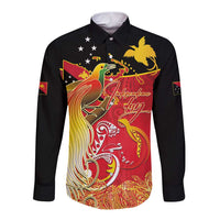 Papua New Guinea Independence Day Long Sleeve Button Shirt Happy Anniversary 50th Bird-of-paradise Melanesian Tattoos - Polynesian Pride