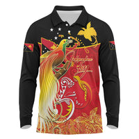 Papua New Guinea Independence Day Long Sleeve Polo Shirt Happy Anniversary 50th Bird-of-paradise Melanesian Tattoos - Polynesian Pride