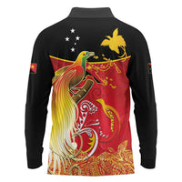 Papua New Guinea Independence Day Long Sleeve Polo Shirt Happy Anniversary 50th Bird-of-paradise Melanesian Tattoos - Polynesian Pride