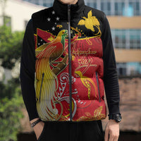 Papua New Guinea Independence Day Sleeveless Puffer Jacket Happy Anniversary 50th Bird-of-paradise Melanesian Tattoos - Polynesian Pride