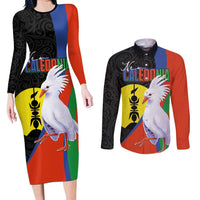 New Caledonia Couples Matching Long Sleeve Bodycon Dress and Long Sleeve Button Shirt Kagu Bird and The Seal with Melanesian Culture - Polynesian Pride