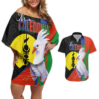 New Caledonia Couples Matching Off Shoulder Short Dress and Hawaiian Shirt Kagu Bird and The Seal with Melanesian Culture - Polynesian Pride