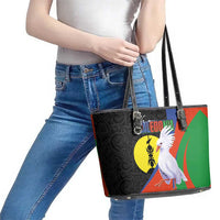 New Caledonia Leather Tote Bag Kagu Bird and The Seal with Melanesian Culture - Polynesian Pride