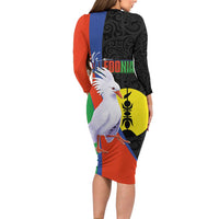 New Caledonia Long Sleeve Bodycon Dress Kagu Bird and The Seal with Melanesian Culture - Polynesian Pride