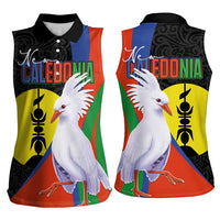 New Caledonia Women Sleeveless Polo Shirt Kagu Bird and The Seal with Melanesian Culture - Polynesian Pride