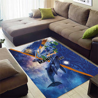 Marshall Islands Manit Day Area Rug Grunge National Flag with Whales and Tribal Tattoos - Polynesian Pride
