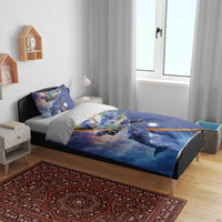 Marshall Islands Manit Day Bedding Set Grunge National Flag with Whales and Tribal Tattoos - Polynesian Pride