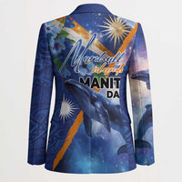 Marshall Islands Manit Day Blazer Grunge National Flag with Whales and Tribal Tattoos - Polynesian Pride
