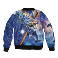 Marshall Islands Manit Day Bomber Jacket Grunge National Flag with Whales and Tribal Tattoos - Polynesian Pride