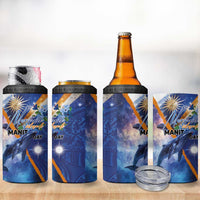 Marshall Islands Manit Day 4 in 1 Can Cooler Tumbler Grunge National Flag with Whales and Tribal Tattoos - Polynesian Pride