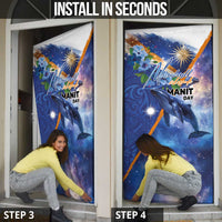 Marshall Islands Manit Day Door Cover Grunge National Flag with Whales and Tribal Tattoos - Polynesian Pride