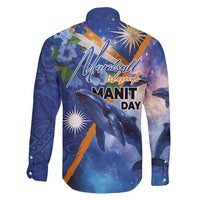 Marshall Islands Manit Day Family Matching Short Sleeve Bodycon Dress and Hawaiian Shirt Grunge National Flag with Whales and Tribal Tattoos LT03 - Polynesian Pride