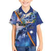 Marshall Islands Manit Day Family Matching Summer Maxi Dress and Hawaiian Shirt Grunge National Flag with Whales and Tribal Tattoos LT03 Son's Shirt Blue - Polynesian Pride