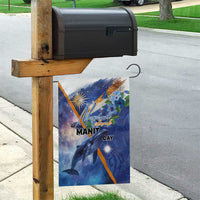 Marshall Islands Manit Day Garden Flag Grunge National Flag with Whales and Tribal Tattoos - Polynesian Pride