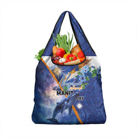 Marshall Islands Manit Day Grocery Bag Grunge National Flag with Whales and Tribal Tattoos - Polynesian Pride
