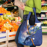 Marshall Islands Manit Day Grocery Bag Grunge National Flag with Whales and Tribal Tattoos - Polynesian Pride