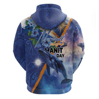 Marshall Islands Manit Day Hoodie Grunge National Flag with Whales and Tribal Tattoos - Polynesian Pride