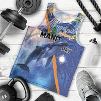 Marshall Islands Manit Day Men Tank Top Grunge National Flag with Whales and Tribal Tattoos - Polynesian Pride