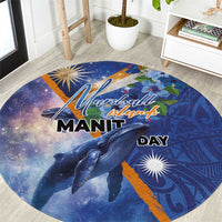 Marshall Islands Manit Day Round Carpet Grunge National Flag with Whales and Tribal Tattoos - Polynesian Pride