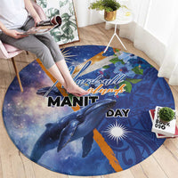 Marshall Islands Manit Day Round Carpet Grunge National Flag with Whales and Tribal Tattoos - Polynesian Pride