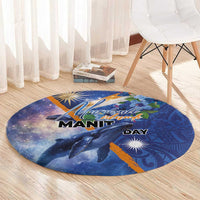 Marshall Islands Manit Day Round Carpet Grunge National Flag with Whales and Tribal Tattoos - Polynesian Pride