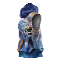 Marshall Islands Manit Day Sleeveless Hoodie Grunge National Flag with Whales and Tribal Tattoos - Polynesian Pride