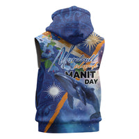 Marshall Islands Manit Day Sleeveless Zip Hoodie Grunge National Flag with Whales and Tribal Tattoos LT03 - Polynesian Pride