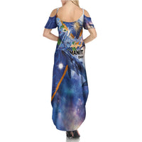 Marshall Islands Manit Day Summer Maxi Dress Grunge National Flag with Whales and Tribal Tattoos - Polynesian Pride