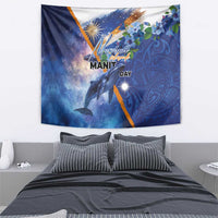 Marshall Islands Manit Day Tapestry Grunge National Flag with Whales and Tribal Tattoos - Polynesian Pride