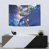 Marshall Islands Manit Day Tapestry Grunge National Flag with Whales and Tribal Tattoos - Polynesian Pride