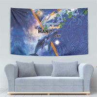 Marshall Islands Manit Day Tapestry Grunge National Flag with Whales and Tribal Tattoos - Polynesian Pride