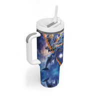 Marshall Islands Manit Day Tumbler With Handle Grunge National Flag with Whales and Tribal Tattoos - Polynesian Pride