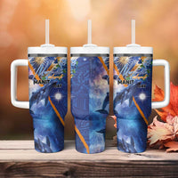 Marshall Islands Manit Day Tumbler With Handle Grunge National Flag with Whales and Tribal Tattoos - Polynesian Pride