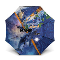 Marshall Islands Manit Day Umbrella Grunge National Flag with Whales and Tribal Tattoos - Polynesian Pride
