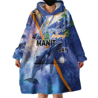 Marshall Islands Manit Day Wearable Blanket Hoodie Grunge National Flag with Whales and Tribal Tattoos LT03 - Polynesian Pride