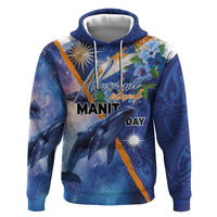 Marshall Islands Manit Day Zip Hoodie Grunge National Flag with Whales and Tribal Tattoos - Polynesian Pride