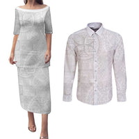 Samoan Culture-Lotu Tamaiti Couples Matching Puletasi and Long Sleeve Button Shirt Siapo and Polynesian Art Tattoos - Polynesian Pride