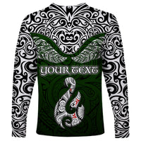 Custom Aotearoa New Zealand Long Sleeve Shirt Silver Fern and Matau with Maori Tribal Green Style LT03 - Polynesian Pride