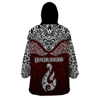 Custom Aotearoa New Zealand Wearable Blanket Hoodie Silver Fern and Matau with Maori Tribal Red Style LT03 - Polynesian Pride