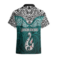 Custom Aotearoa New Zealand Hawaiian Shirt Silver Fern and Matau with Maori Tribal Turquoise Style LT03 - Polynesian Pride