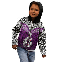 Custom Aotearoa New Zealand Kid Hoodie Silver Fern and Matau with Maori Tribal Pink Style LT03 - Polynesian Pride
