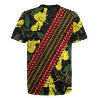 Samoan Culture Rugby Jersey Hibiscus and Ula Fala with Tapa Pattern Black Color