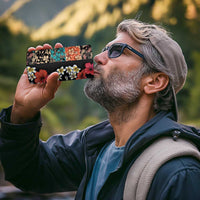 Hawaiian Hibiscus and Tropical Leaves 4 in 1 Can Cooler Tumbler Patchwork Grunge Abstract Vintage Style