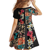Hawaiian Hibiscus and Tropical Leaves Family Matching Long Sleeve Bodycon Dress and Hawaiian Shirt Patchwork Grunge Abstract Vintage Style LT03 - Polynesian Pride