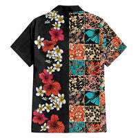 Hawaiian Hibiscus and Tropical Leaves Family Matching Long Sleeve Bodycon Dress and Hawaiian Shirt Patchwork Grunge Abstract Vintage Style LT03 - Polynesian Pride