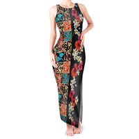 Hawaiian Hibiscus and Tropical Leaves Tank Maxi Dress Patchwork Grunge Abstract Vintage Style