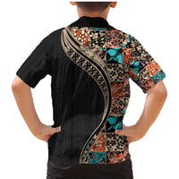 Hawaiian Hibiscus and Tropical Leaves Family Matching Mermaid Dress and Hawaiian Shirt Patchwork Grunge Abstract and Tapa Tribal Pattern Half Style